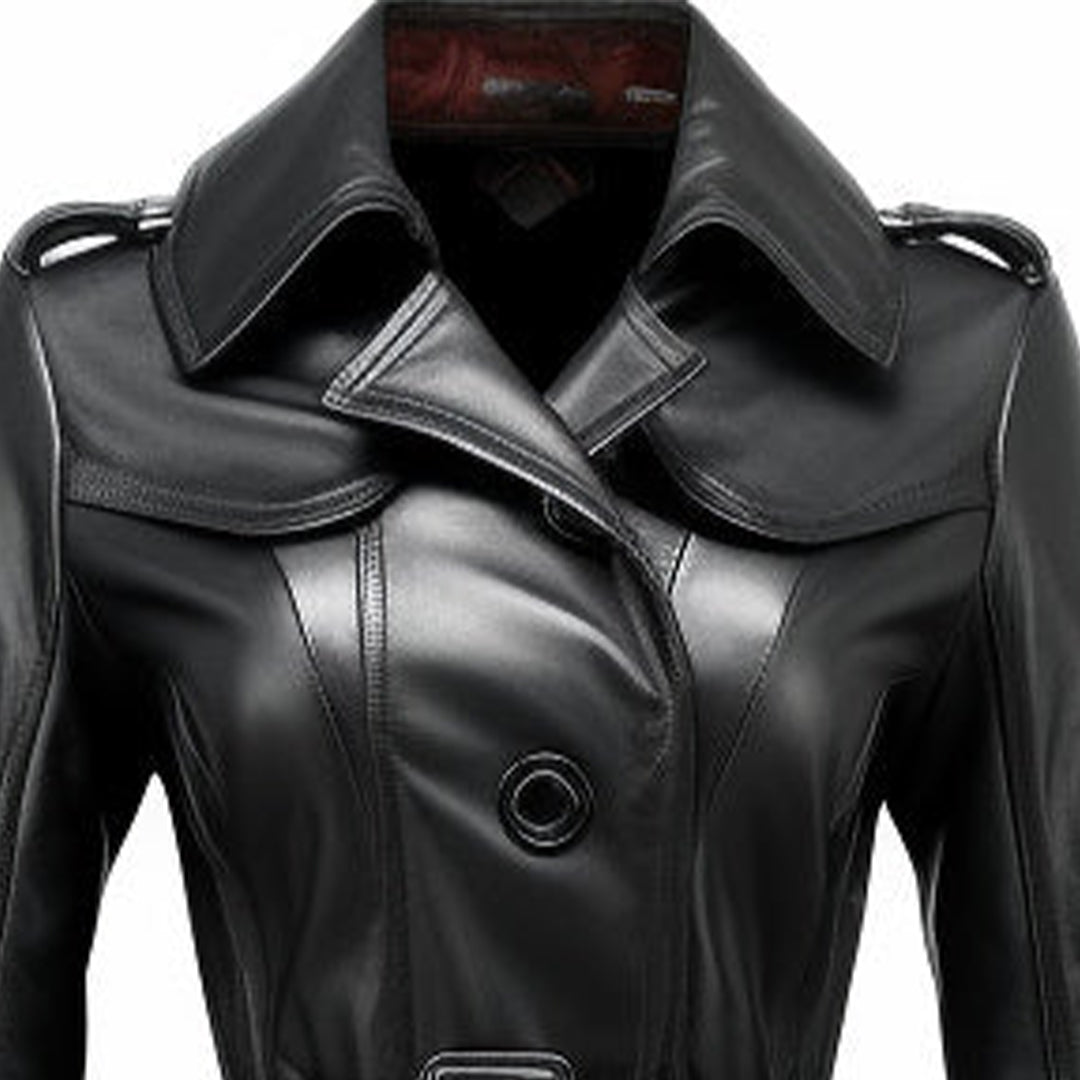 Women Black Zeon Long Leather Coat