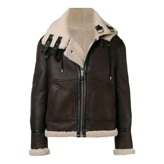 Men’s Grey Charcoal Shearling Hooded Leather Jacket