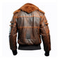 Men's Brown Flight Lapel Shearling Bomber Leather Jacket