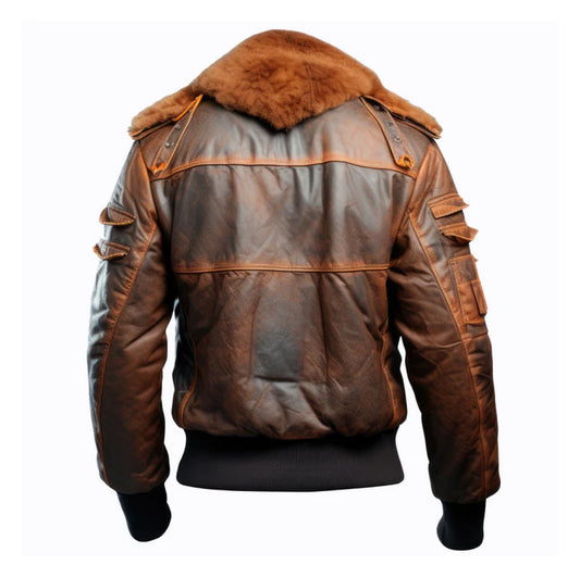 Men's Brown Flight Lapel Shearling Bomber Leather Jacket