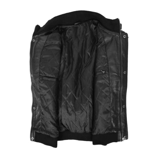 Men's Black Phantom Flight Leather Bomber Jacket