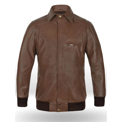 Men's Brown Vortex Leather Bomber Jacket