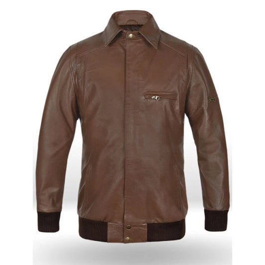 Men's Brown Vortex Leather Bomber Jacket