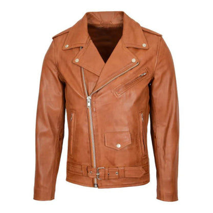 Men's Tan Brando Leather Biker Jacket