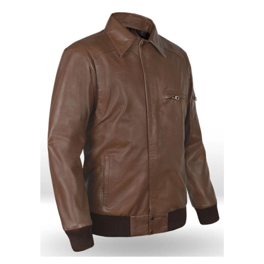 Men's Brown Vortex Leather Bomber Jacket