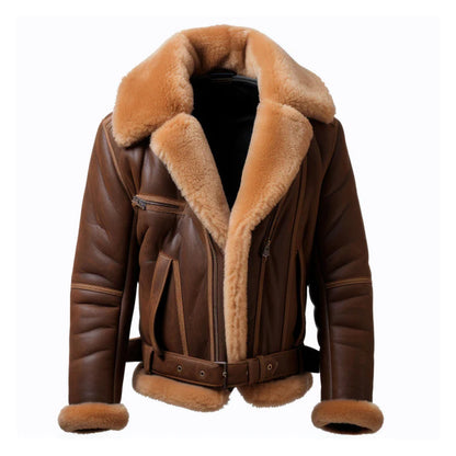 Men's Brown B3 Lapel Shearling Leather Jacket