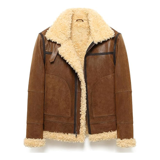 Men's Adjustable Warm Shearling Aviator Leather Jacket