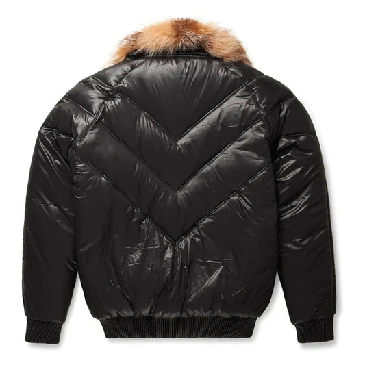 Men's Black Bubble V-Bomber Leather Jacket