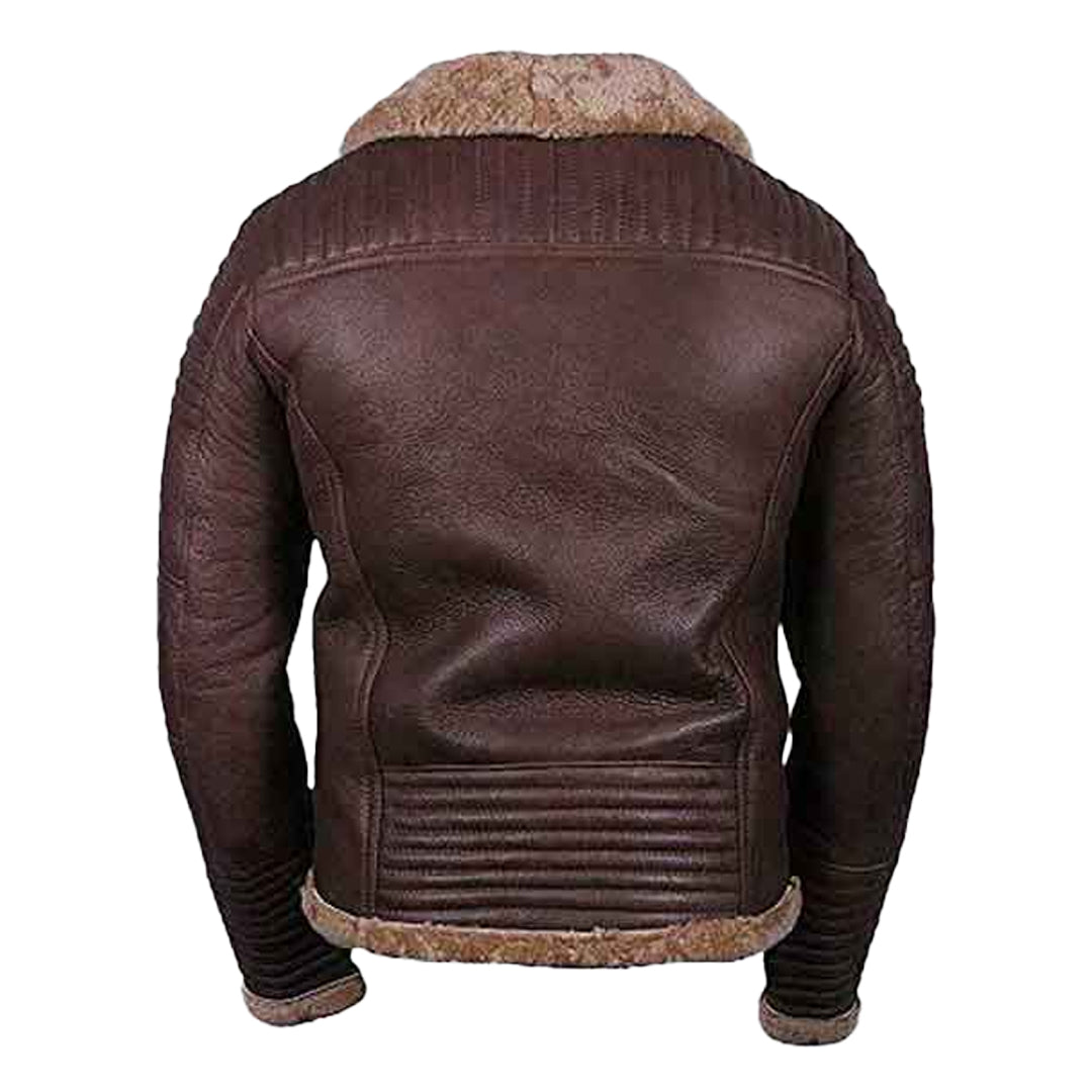 Men’s Brown Zipper Closure Shearling Leather Jacket