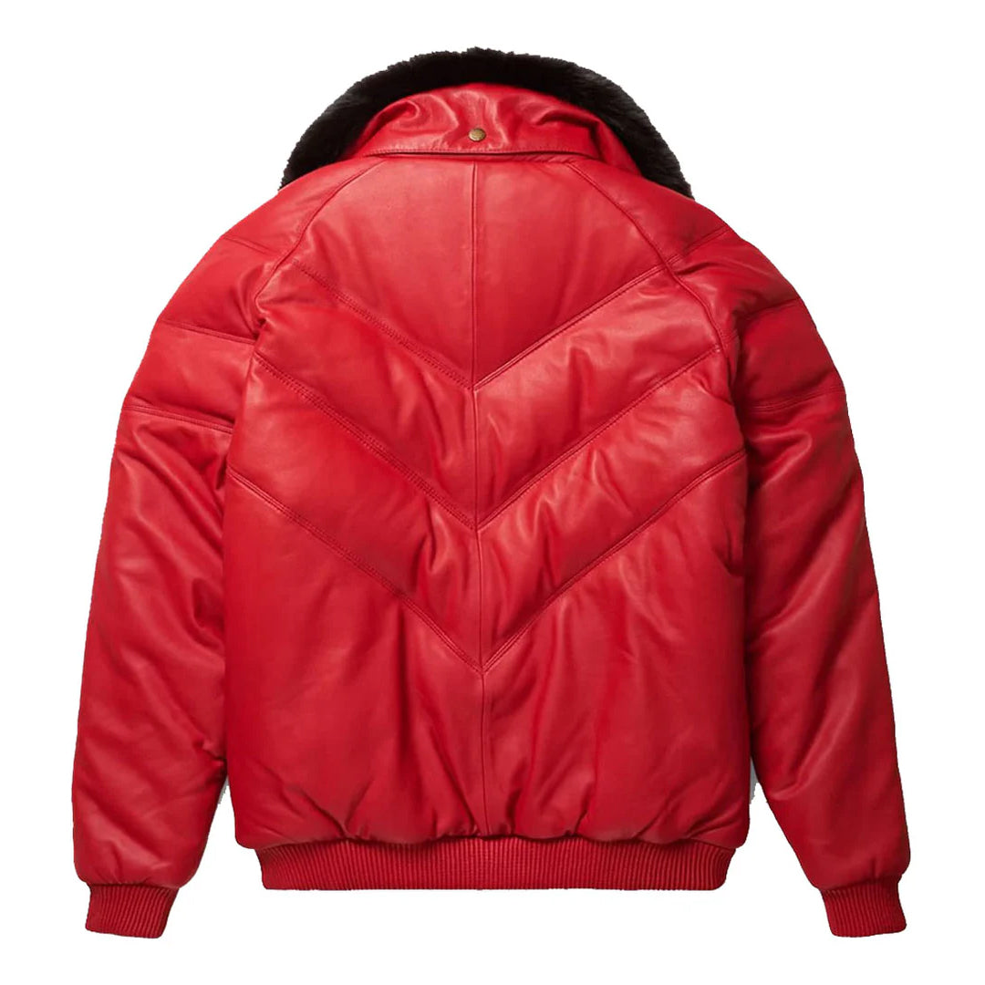 Men's Red V-Bomber Leather Jacket