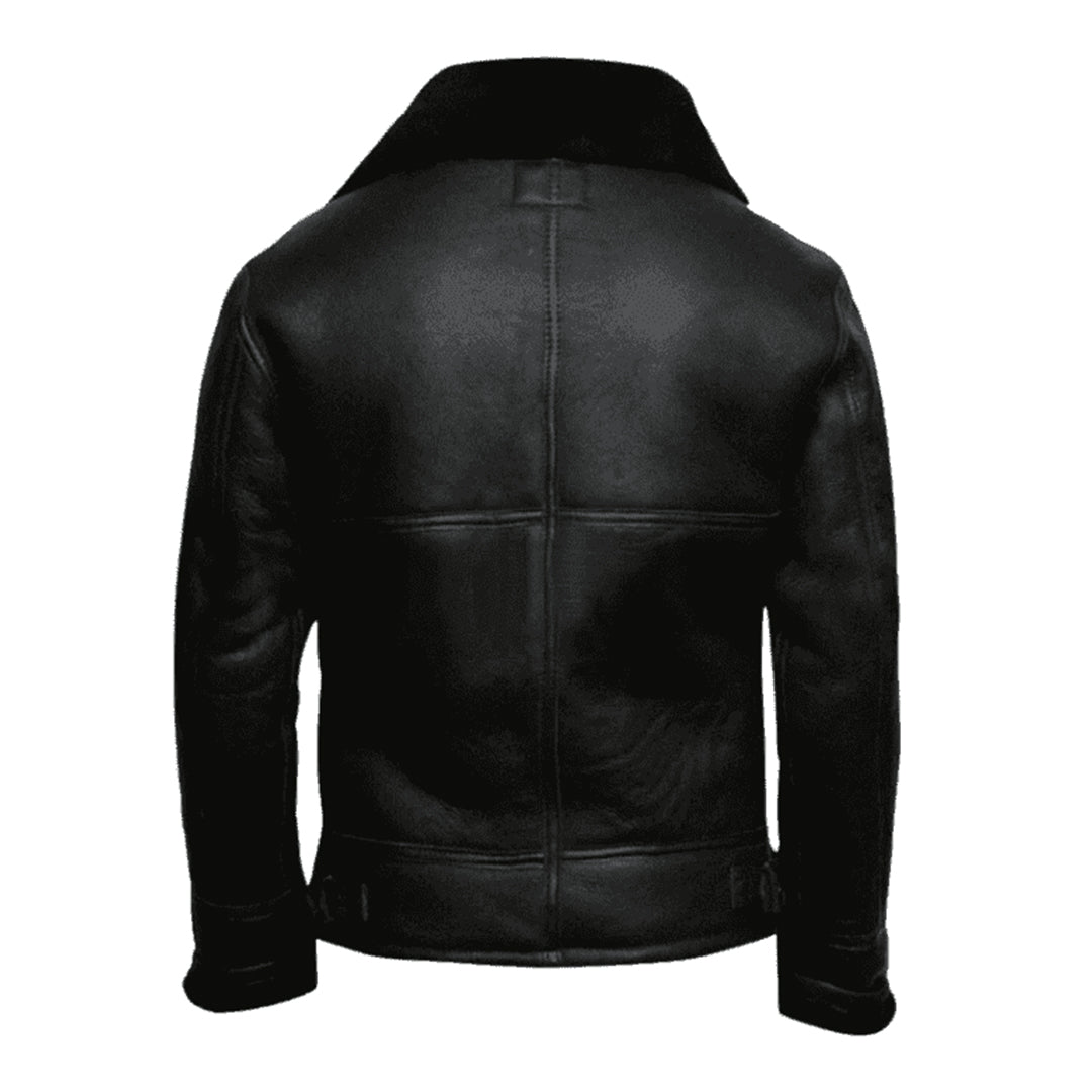 Men's Black Aviator Fur Bomber Shearling Leather Jacket