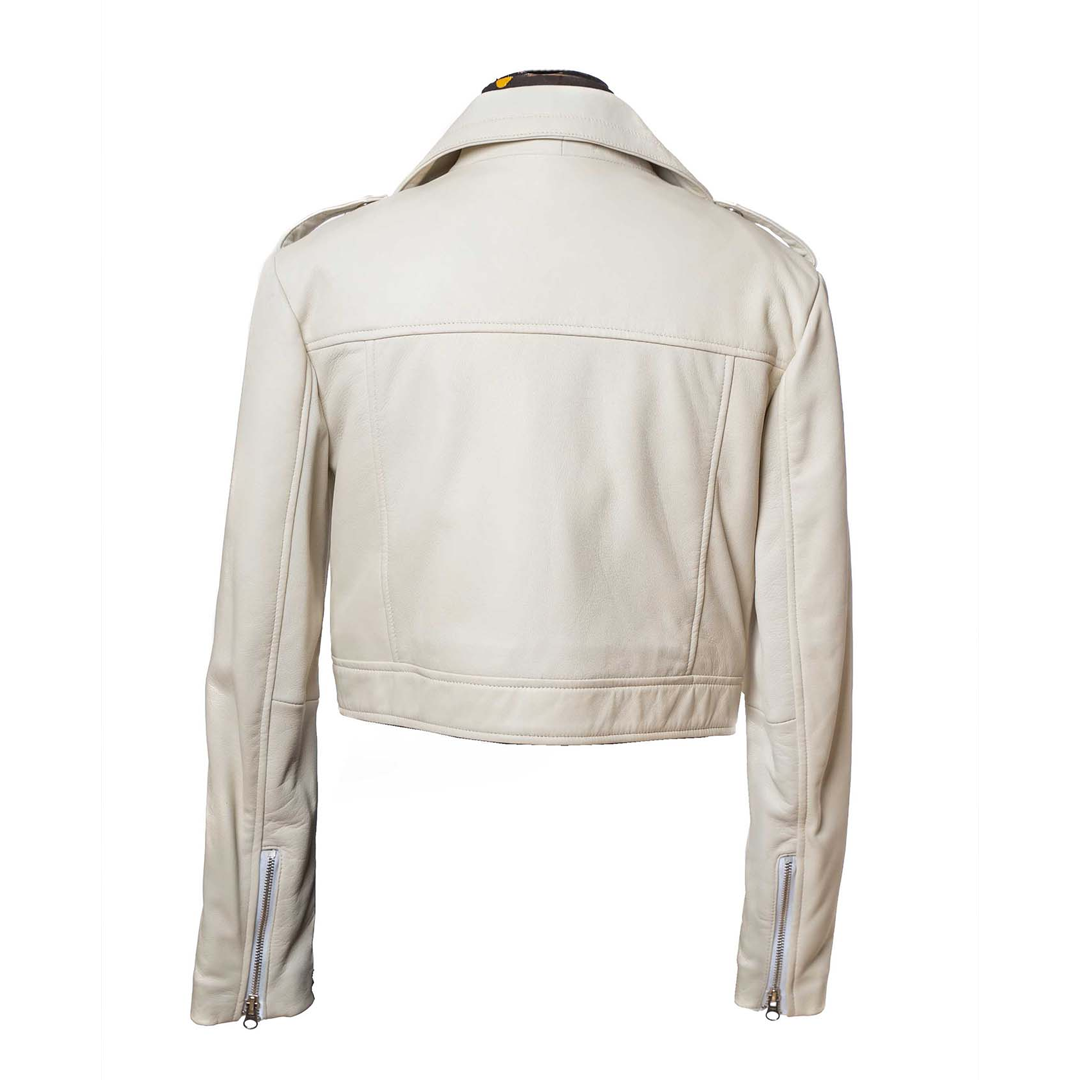 Women's Sheath Off-white Leather Crop Jacket