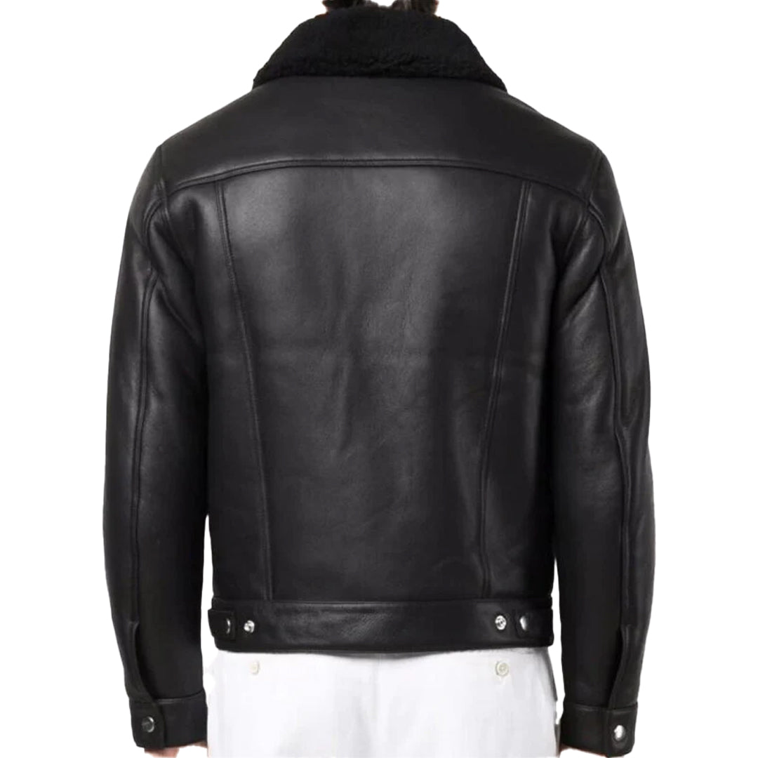 Men's Black Leather Trucker Jacket