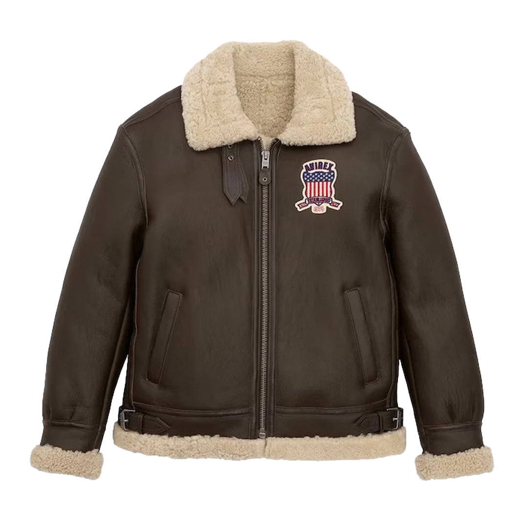 Men's Brown B3 Icon Military Shearling Bomber Jacket