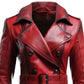 Women Red Vire Long Leather Coat