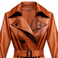 Women Brown Echelon Long Leather Coat