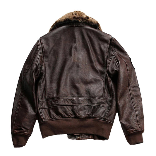 Men's Vintage Aviator Shearling Collar Leather Jacket