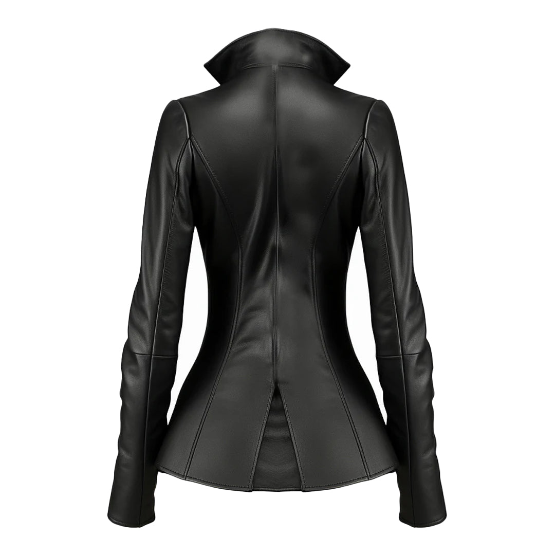 Women Black Falk Long Leather Coat