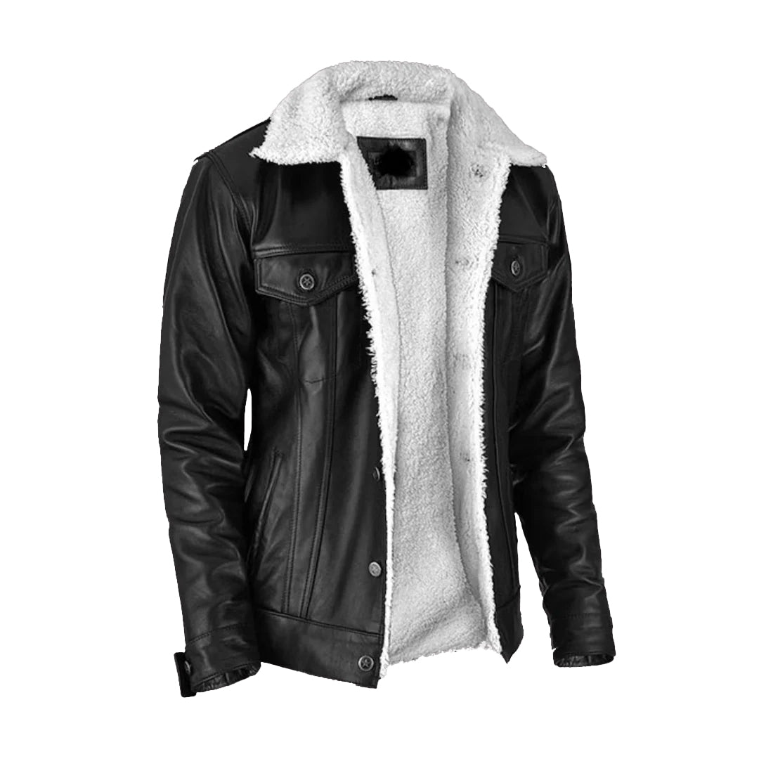 Men's Black Aviator Shearling Leather Jacket