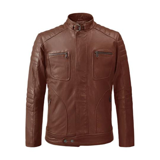 Men's Tan Rebellion Leather Biker Jacket