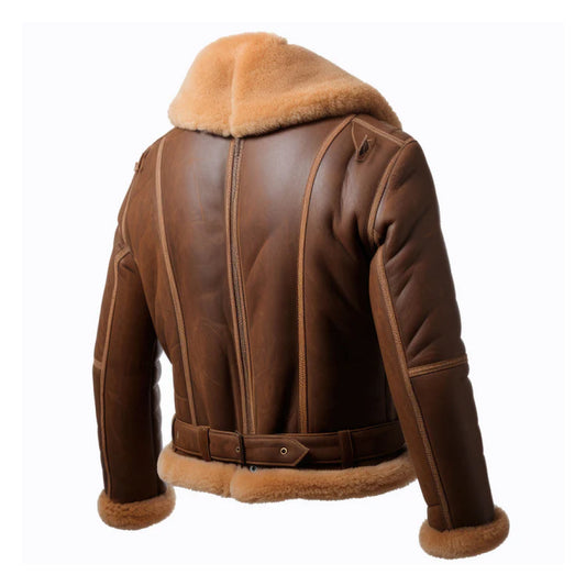 Men's Brown B3 Lapel Shearling Leather Jacket