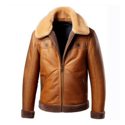 Men's Brown B3 Zipper Shearling Leather Jacket