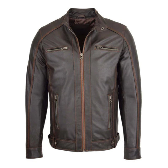 Men's Brown Ethan Classic Leather Biker Jacket