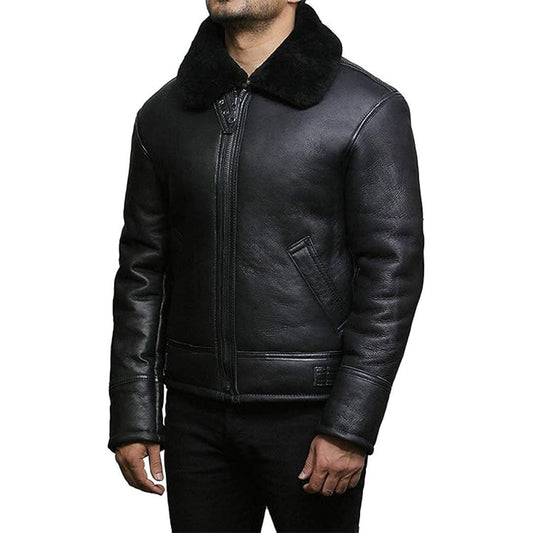 Men's Black Real Shearling Leather Jacket