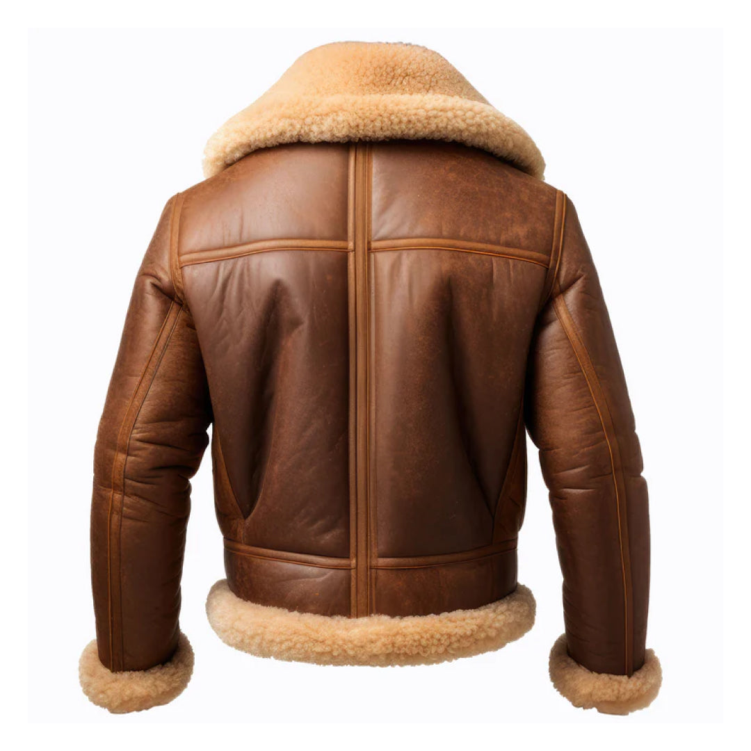 Men's Brown Aviation Lapel Genuine Leather Jacket