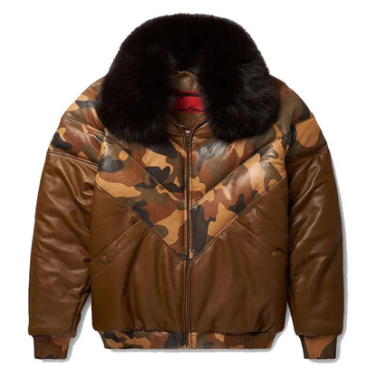 Men's Brown V-Bomber Leather Jacket