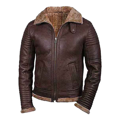 Men’s Brown Zipper Closure Shearling Leather Jacket