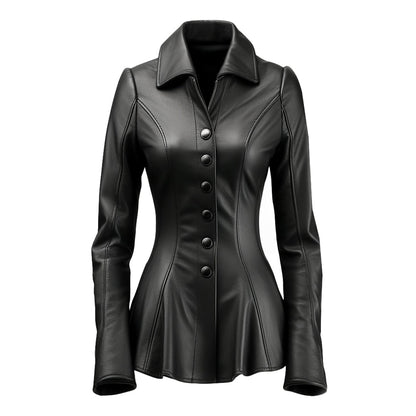 Women Black Falk Long Leather Coat