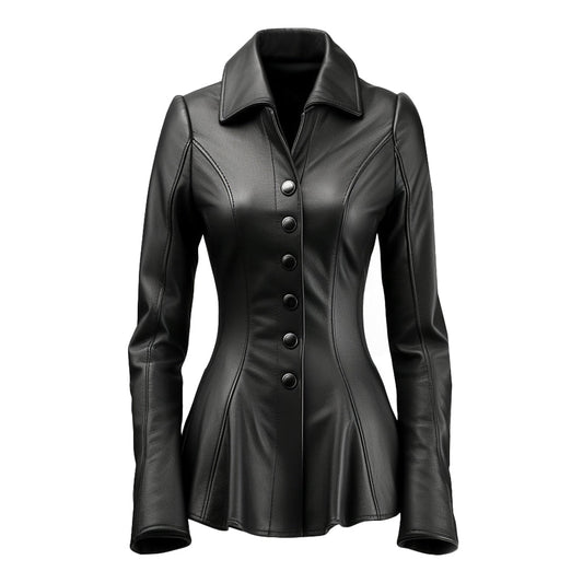 Women Black Falk Long Leather Coat