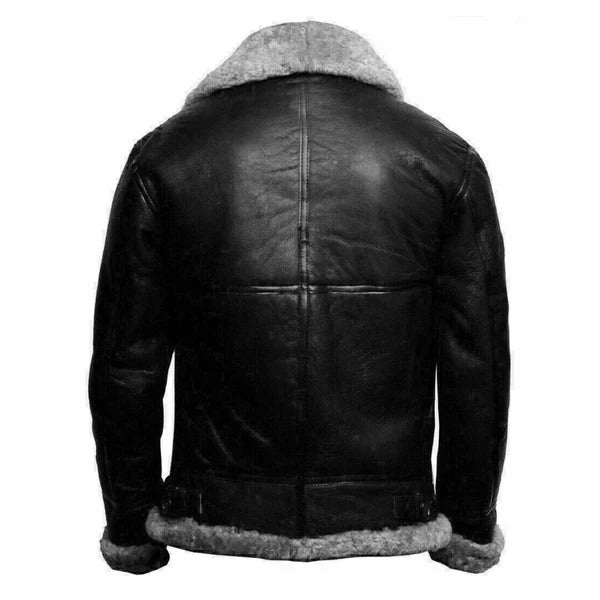 Men's Black Shearling Lining Leather Jacket