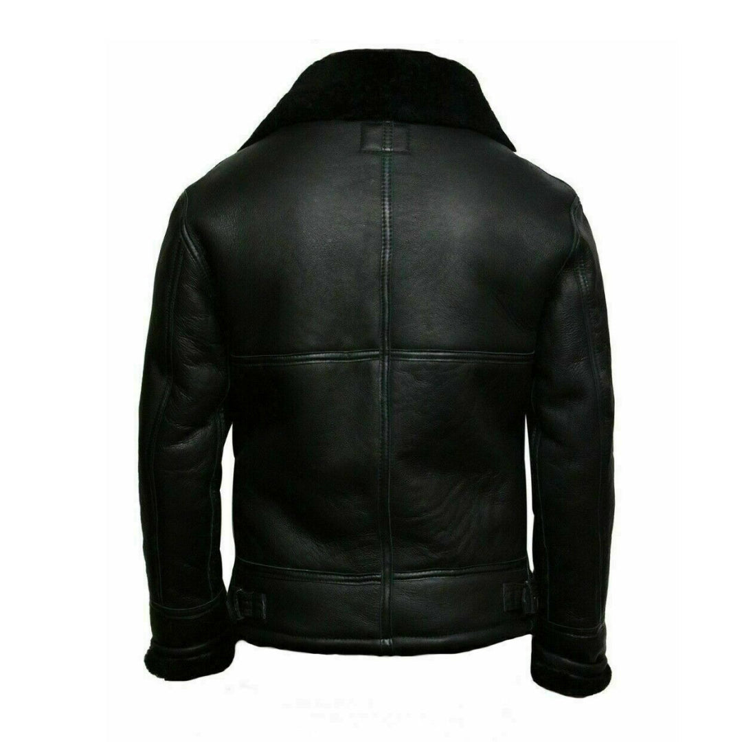 Men's Shearling Adjustable Collar Leather Jacket