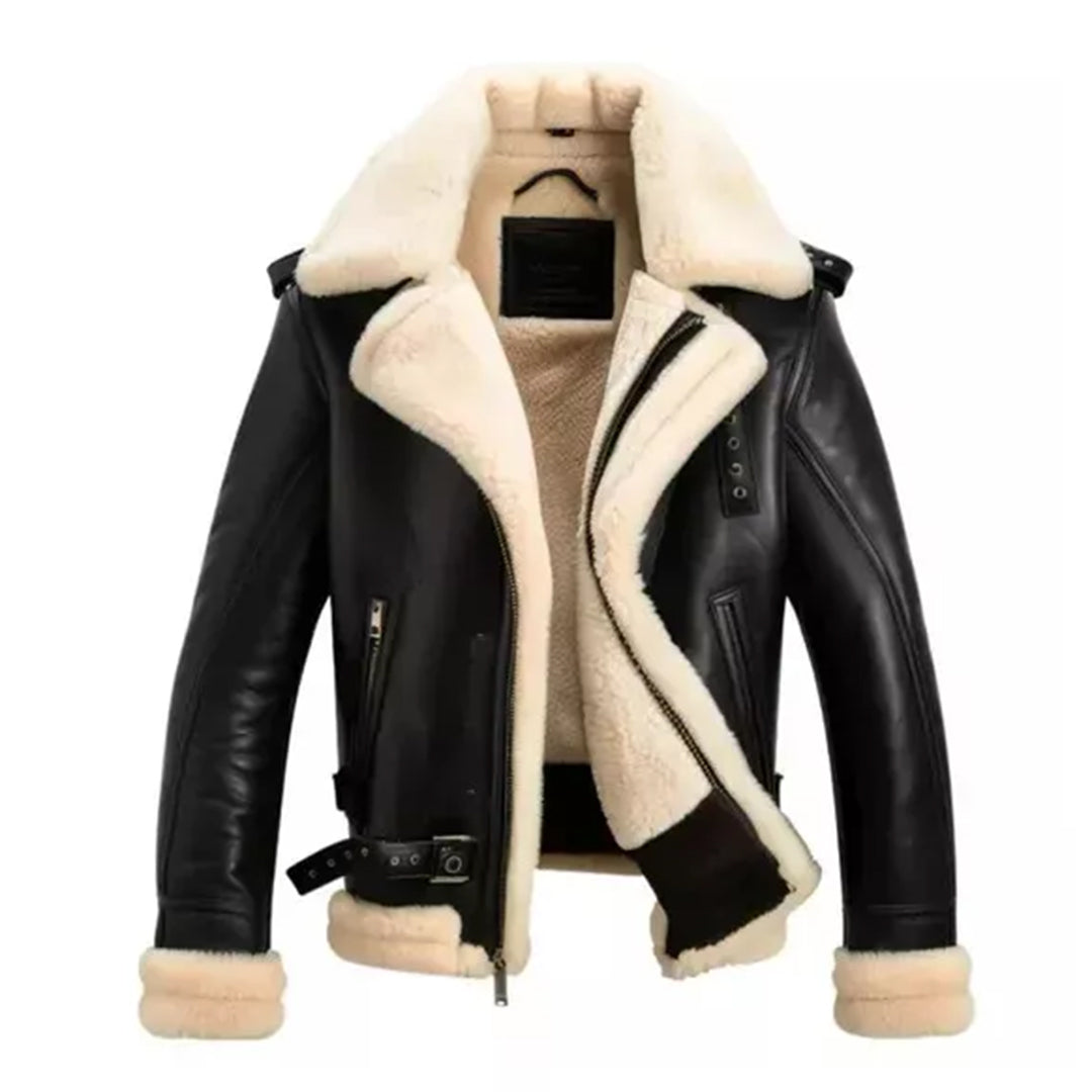 Men's Black Aviator Shearling Bomber Leather Jacket