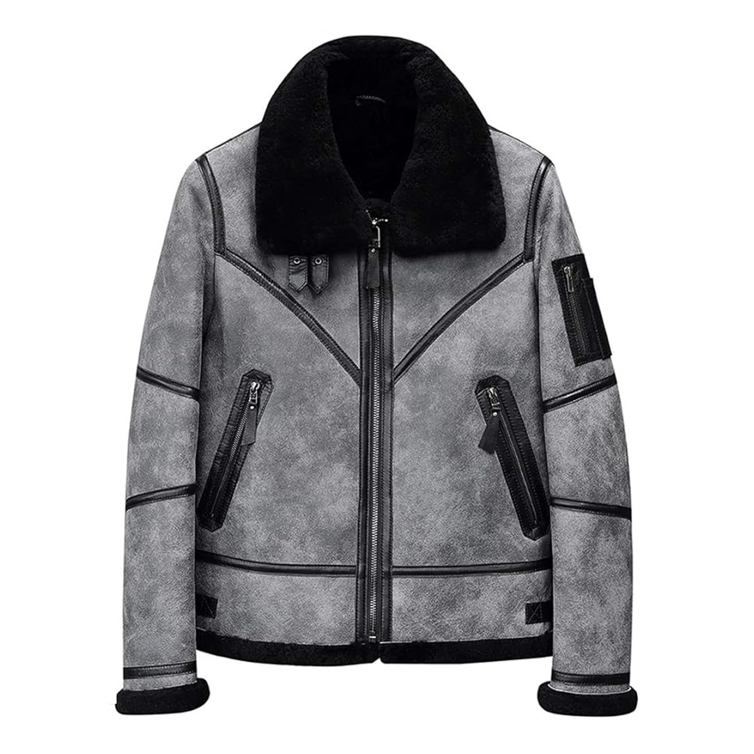 Men's B3 Shearling Grey Overcoat Leather Jacket