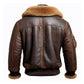 Men's Brown Aviator Lapel Casual Bomber Leather Jacket