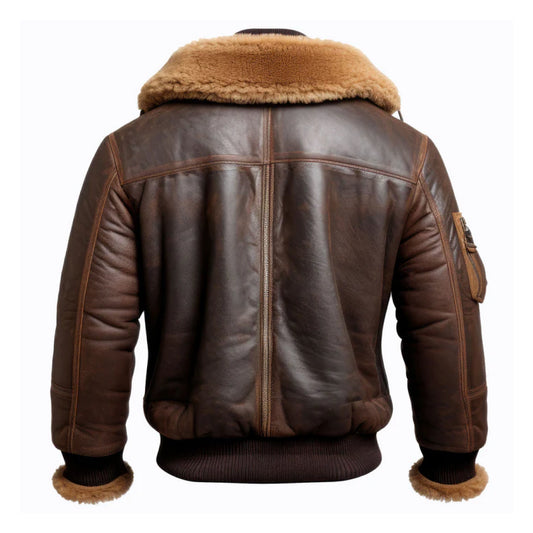 Men's Brown Aviator Lapel Casual Bomber Leather Jacket