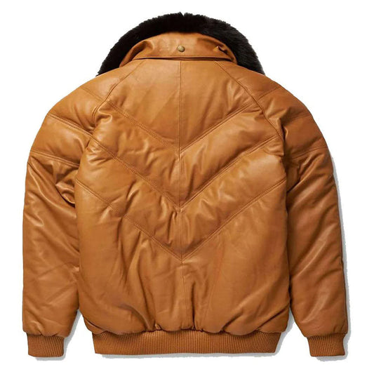 Men's Brown V-Bomber Leather Jacket