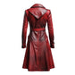 Women Red Vire Long Leather Coat