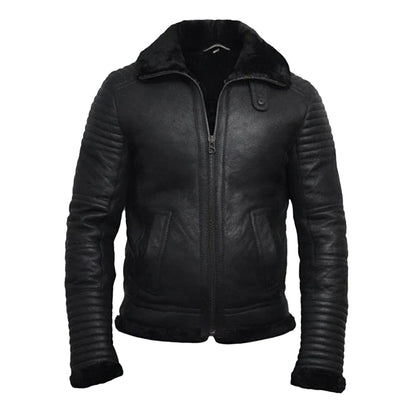 Men's Black Flying Shearling Leather Jacket