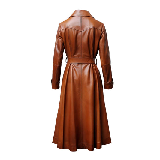 Women Brown Stratos Long Leather Coat