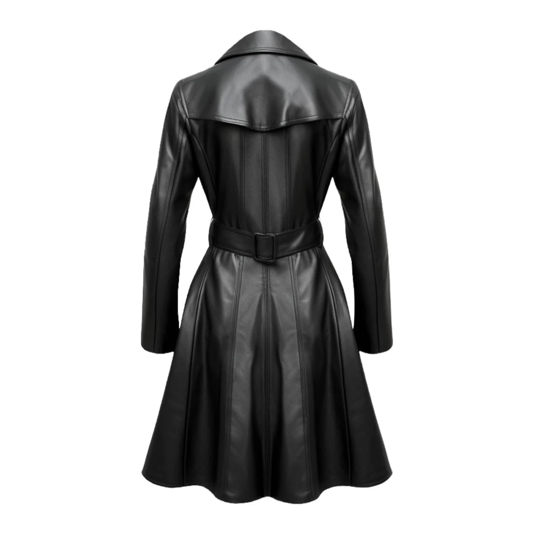 Women Black Lumos Long Leather Coat