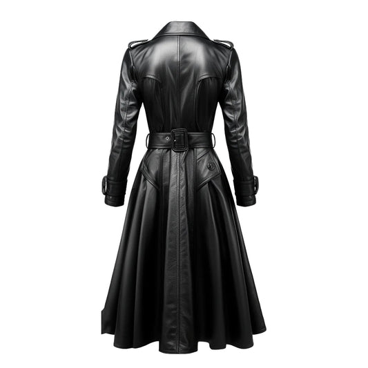 Women Black Zeon Long Leather Coat