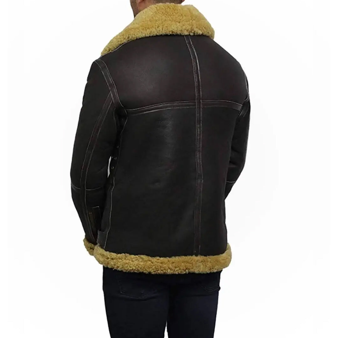 Men’s Real Shearling Bomber Black Leather Jacket