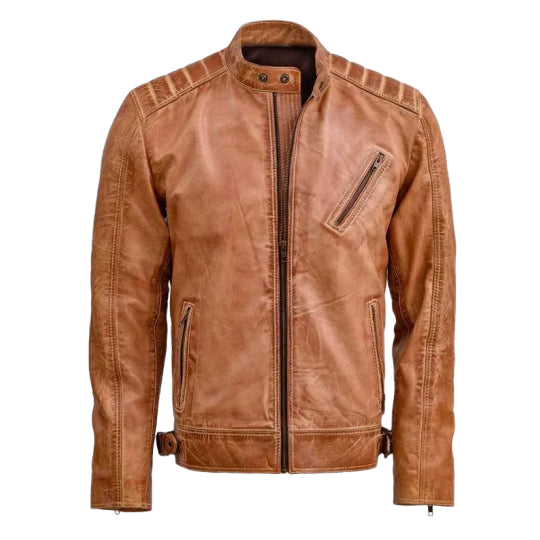 Men's Tan Nexus Leather Biker Jacket