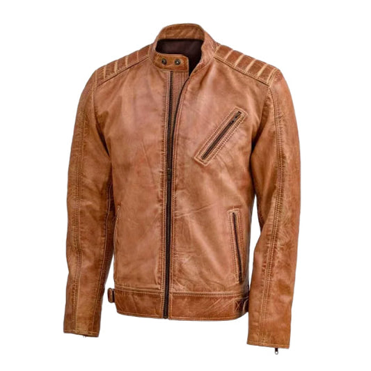 Men's Tan Nexus Leather Biker Jacket