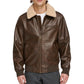 Men's Faux Sherpa Collar Bomber Leather Jacket