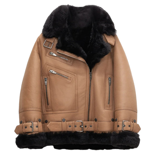 Women's Notch Moto Sheep Leather Shearling Jacket